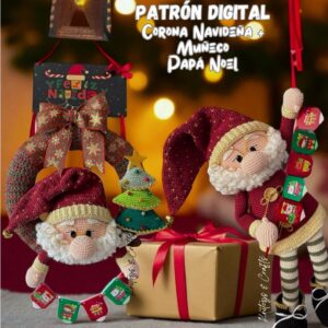 Corona Navideña Noel y Santa Claus Piernas Largas